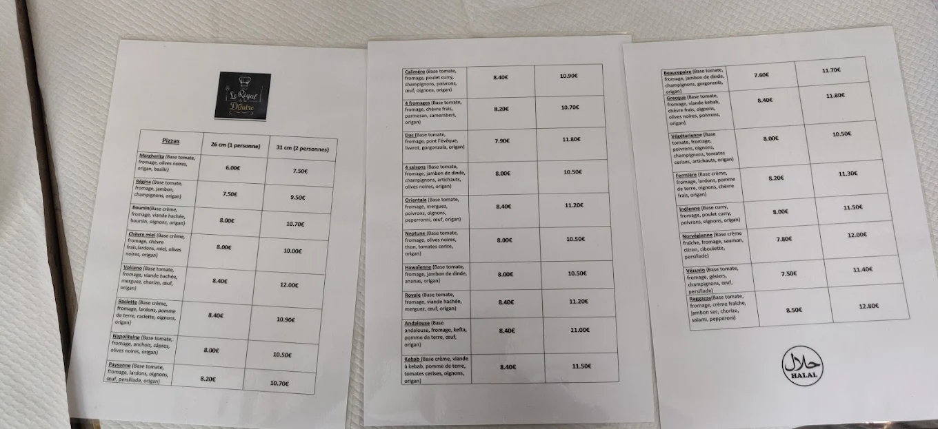 Le Régal de la Doutre menu 1